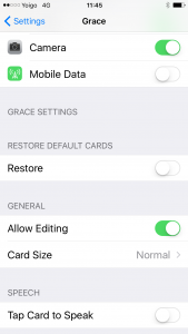 Grace settings menu